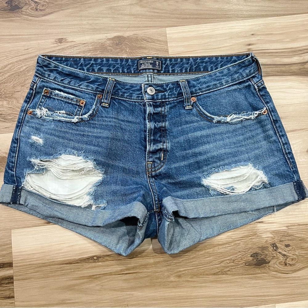 Abercrombie & Fitch Distressed Blue Denim Jean Shorts